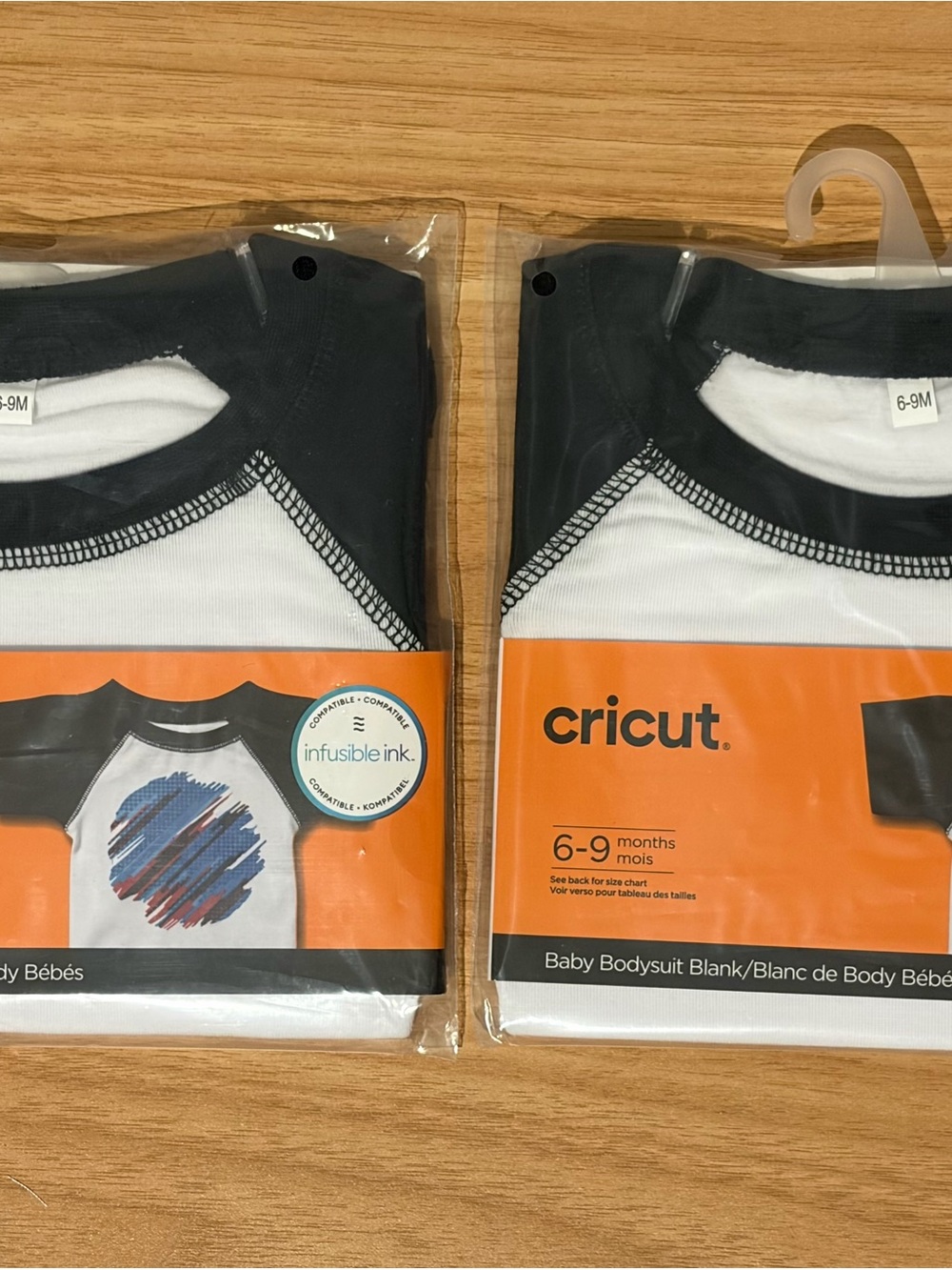 2 Cricut Baby Bodysuit Blank - Raglan White with Black Trim (6-9M)